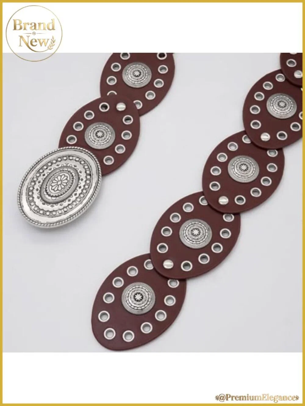 Women's Oval Disc Wide PU Leather Western Belt for Jeans